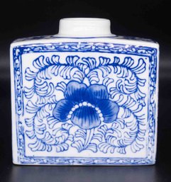 Old Chinese Export Canton Collection Blue And White Square Porcelain Vase #1
