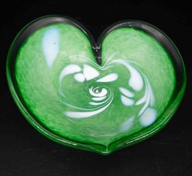 Hand Made Green Heart Art Glass Plate