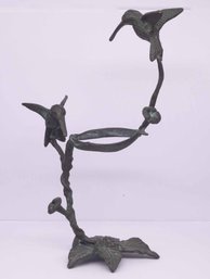 Old Bronze Hummingbird And Flowers Candle Holder
