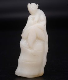 Old Chinese Carved White Jade Monkey Seal