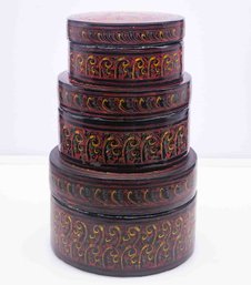 Old Hand Painted Triple Round Trinket Box