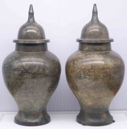 A Pair Of Old Brass Ginger Jars