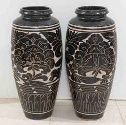 Early 20th Century Cizhou Ware Pair Of Large Black Porcelain Vase