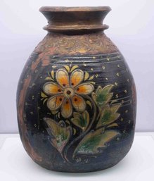 Old Hand Painted Wood Vase