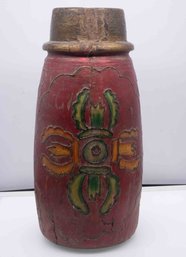 Antique Hand Painted Wood Vase