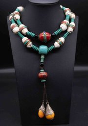 Antique Tibetan Turquoise Old Amber Necklace