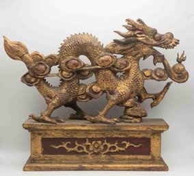 Old Chinese Carved Wood Dragon Sculpture