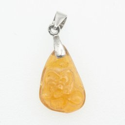 Sterling Silver Latch Yellow Jade Flower Pendant