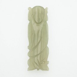 Old Carved Green Jadeite Deity Pendant