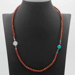 Old Tibetan Agate, Quartz, And Aquamarine Necklace