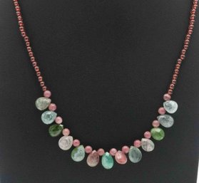 Old Tibetan Mixed Beryls And Tourmaline Necklace