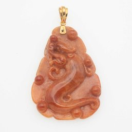 14K Gold Latch Type A Jadeite Carved Dragon Pendant With Certificate