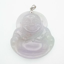 18K White Gold Latch Type A Lavender Jadeite Buddha Pendant