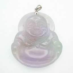 18K White Gold Latch Type A Icy Lavender Jadeite Buddha Pendant