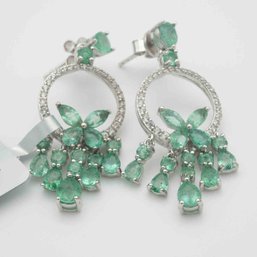 A Pair Of Sterling Silver Emerald Earrings