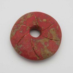 Antique Chinese Hongshan Culture Carved Red Turquoise Round Pendant