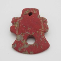 Antique Chinese Hongshan Culture Carved Red Turquoise Hoe Pendant