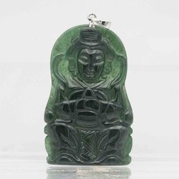 14K White Gold Latch Spinach Jadeite Pendant