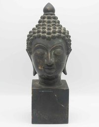 Antique 17/18th Century South Asian Bronze Buddha's Head Sculpture