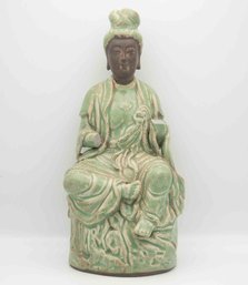 Antique Chinese Celadon Porcelain Guanyin Boddhisattva Statue