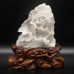 Large Antique Chinese White Jade Carved Cabbage Sculpture