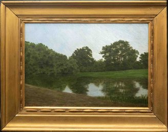 Early 20th Century American Impressionist Oil On Board Lake Landscape Signed