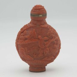 Inscribed At Bottom Old Chinese Cinnebar Snuff Bottle