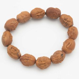 Old Chinese Carved Wood Buddha's Head Bracelet