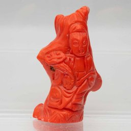 Old Chinese Carved Red Coral Guanyin Boddhisattva Figure