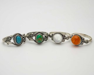 Vintage Precious/Semi-Precious Stone Set Of 4 Hand Made Rings