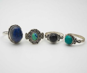 Vintage Precious/Semi-Precious Stone Set Of 4 Hand Made Rings