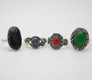 Vintage Precious/Semi-Precious Stone Set Of 4 Hand Made Rings