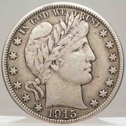 1915 Barber Half Silver Dollar VF Condition RARE