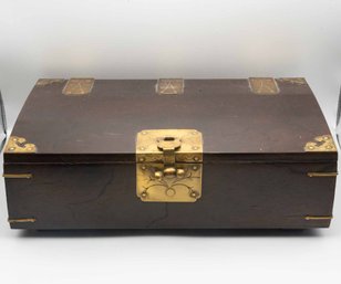 Old Chinese Wood Box With Brass Plates