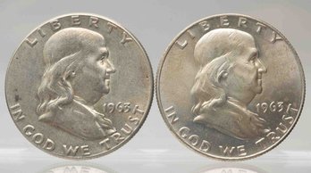 1963 Set Of 2 Franklin Silver Half Dollar