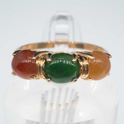 14K Gold 3 Color Cabochon Jadeite Ring