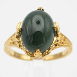 14K Gold Cabochon Green Jadeite Ring