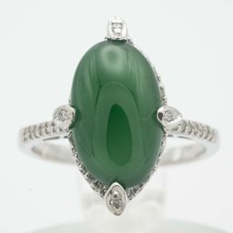 14K White Gold And Diamond Green Jadeite Ring