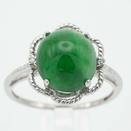 14K White Gold Green Jadeite Ring