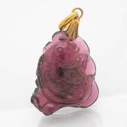 Chinese Carved Tourmaline Fish And Lotus Leaf Pendant