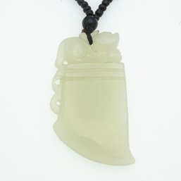 Chinese Carved Green Jade And Onyx Necklace