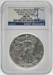 2014W American Eagle Silver Coin NGC MS70 Early Strike