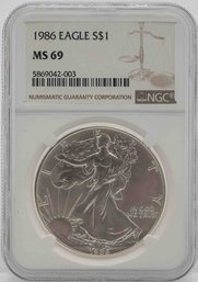 1986 American Silver Eagle 1oz Silver Coin NGC MS69