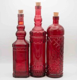 Set Of 3 Antique Colored Glass Bottles