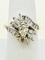 14KT 2-Tone Gold Natural Diamond Fancy Ring Size 6.5 - J11733