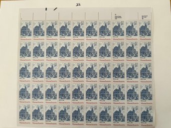 February 6th 1788 Massachusetts Full Stamp Sheet USPS 1987