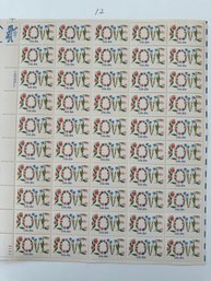 LOVE Flowers 20c Full Stamp Sheet USPS 1982
