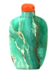 ANTIQUE CHINESE JADE CORAL SNUFF BOTTLE W STOPPER