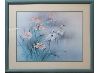 Decor Limited Edition Print With COA On Paper 'Herons And Irises'