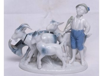 Bavaria German Porcelain Figurine Boy With Goats